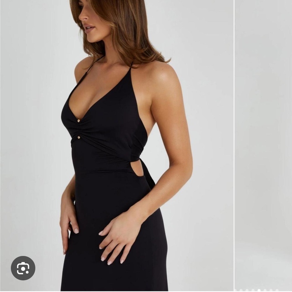 MESHKI Heidi Black Halter Open Back Cut Out Midi Party Vacation Dress XL NEW
